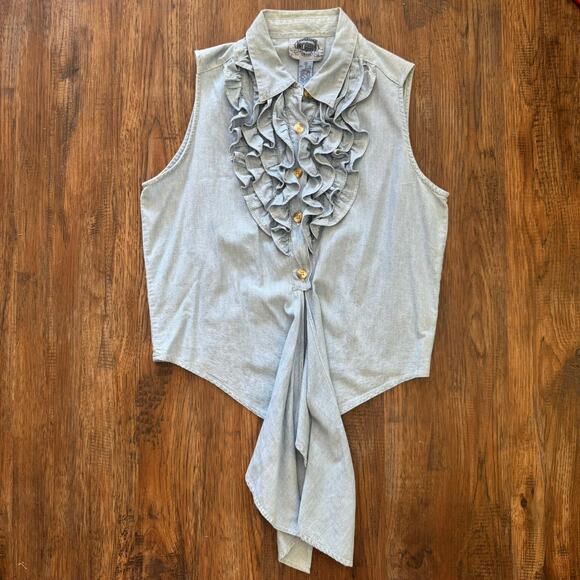 Cambridge Dry Goods Co vintage SIZE 8 sleeveless denim button front tie COTTON - Picture 9 of 9